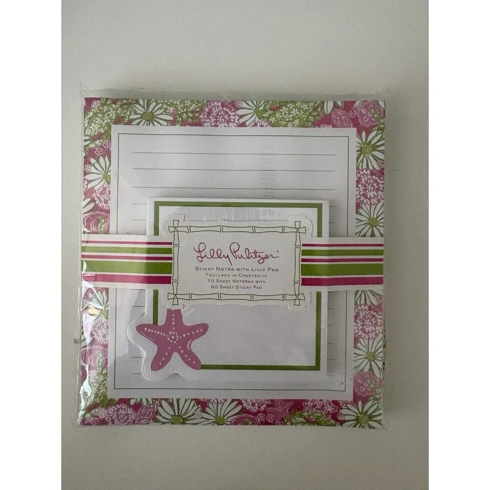 Lilly Pulitzer Circle Notes In Crabtastic Pattern Plus Sticky Notes W/ Lilly Pad